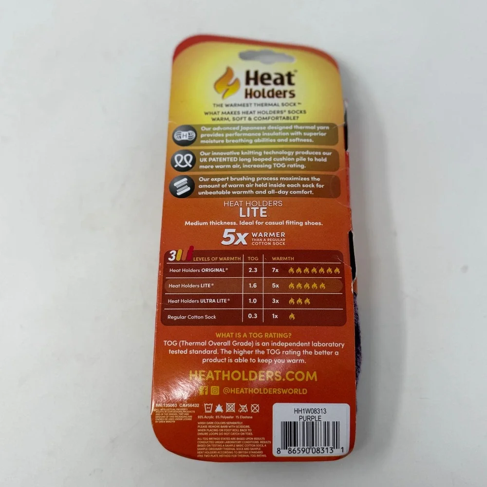 Heat Holders Lite Thermal Socks Women 8-13 Men 7-12 Purple HH1W08313 Winter Cozy